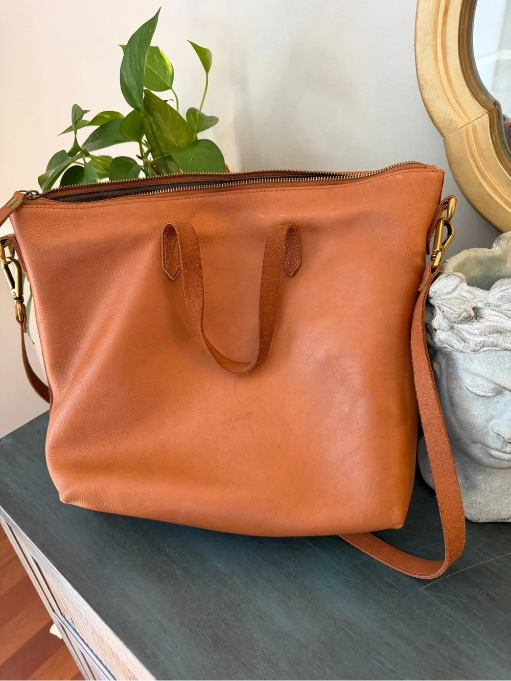 Madewell Zip Top Transport Carryall satchel in rich burnished leather